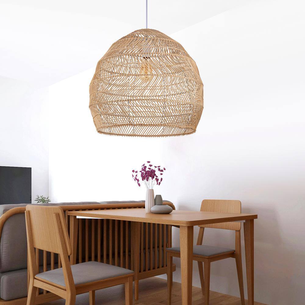 ARTURESTHOME 1-Lights Hanging Wicker Pendant Lighting Dome