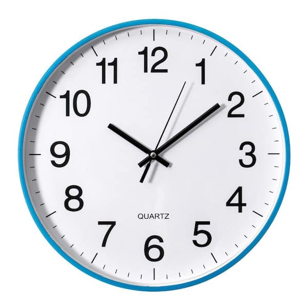 CLOCKSWISE Blue 12-In Analog Clock-Silent, Non-Ticking for Wall