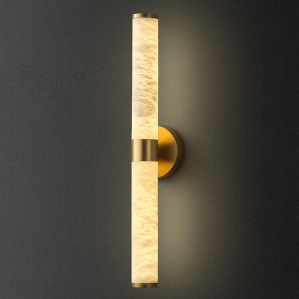 24 in. 1-Light Gold LED Wall Sconce, Natural Alabaster Modern Wall Light for Bedroom, Bathroom, Living Room