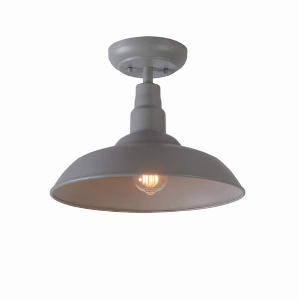 Home Decorators Collection Bell Ridge 14 in. 1-Light Grey Semi-Flush Mount