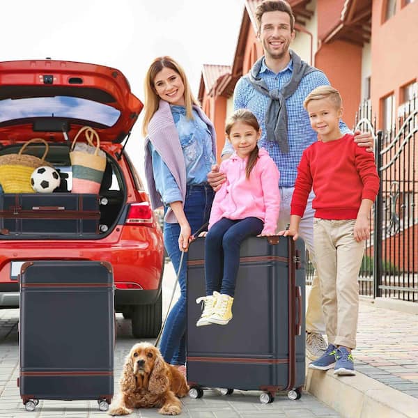 3-Piece Black Hardshell and Cosmetic Case Spinner Luggage Set with TSA Lock Lightweight