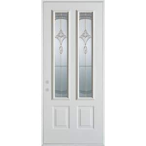 36 in. x 80 in. Traditional Brass 2 Lite 2-Panel Prefinished White Right-Hand Inswing Steel Prehung Front Door