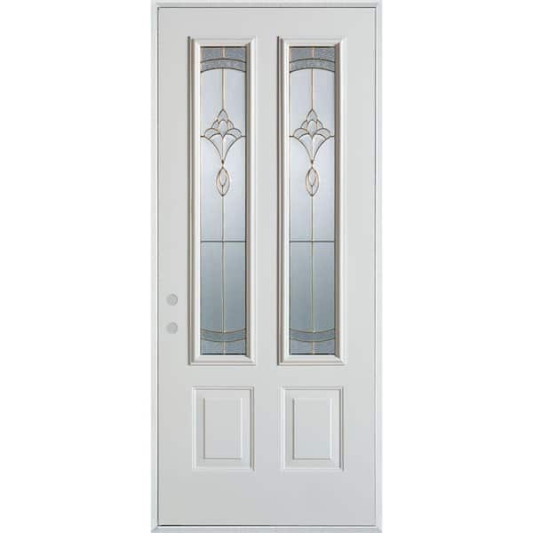 Stanley Doors 36 in. x 80 in. Traditional Brass 2 Lite 2-Panel Prefinished White Right-Hand Inswing Steel Prehung Front Door