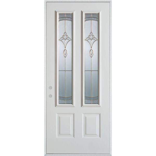Stanley Doors 32 in. x 80 in. Traditional Patina 2 Lite 2-Panel Painted White Right-Hand Inswing Steel Prehung Front Door