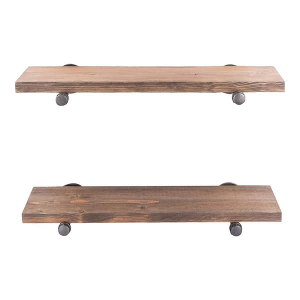 PIPE DECOR 24 in. x 7.5 in. x 6.75 in. Sunset Brown Restore Wood Decorative Wall Shelf with Industrial Steel Pipe Straight Brackets