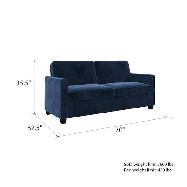 Dhp Celeste 70 In Blue Velvet 2 Seat Full Size Sleeper Sofa De82870
