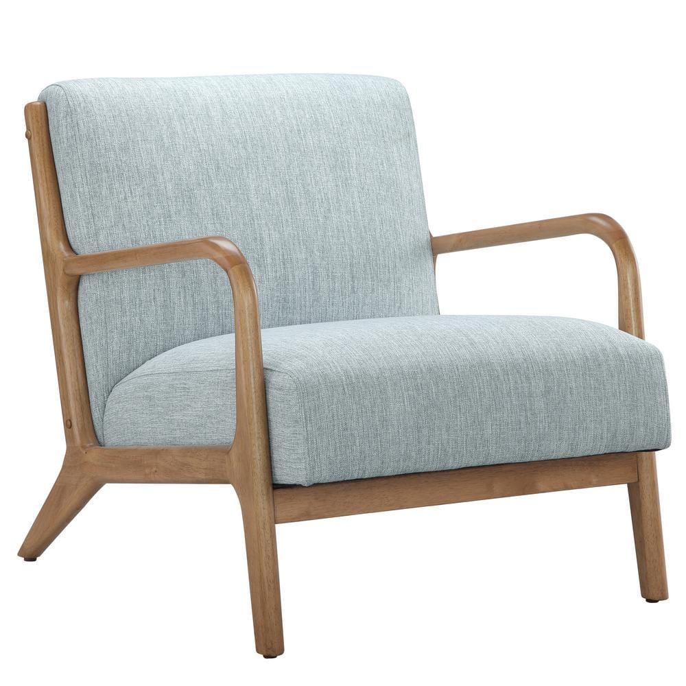 Mid-Century Light Blue Elm Wood Accent Chair