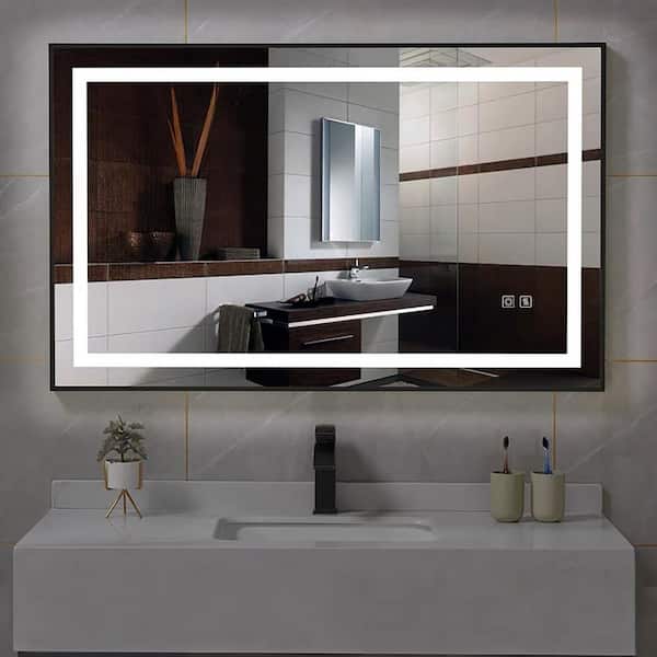 Unbranded 30 in. W x 36 in. H Square Framed with Backlit 3-Colors Dimmable Lighted Wall Bathroom Vanity Mirror in Black