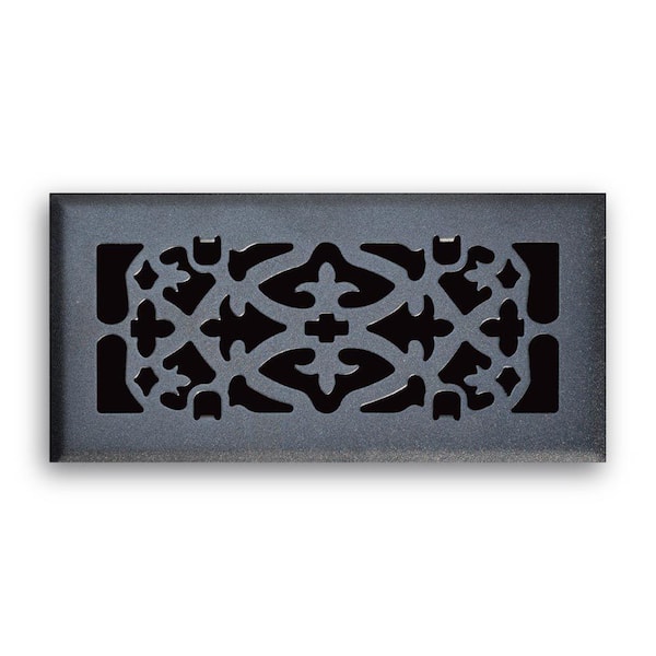 T.A. Industries 4 in. x 10 in. Ornamental Scroll Floor Diffuser Finished in Matte Black