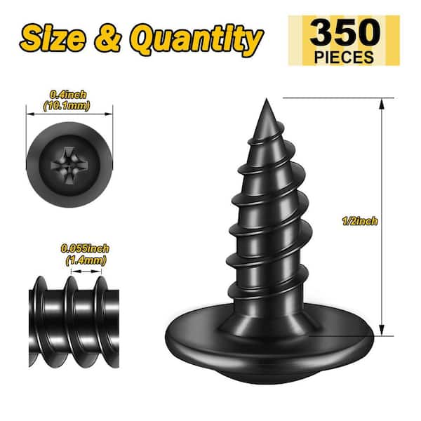 #8 x 1/2 in. Black Oxide Zinc Phillips Truss Head Self-Tapping Wood Screws (350-Pack)