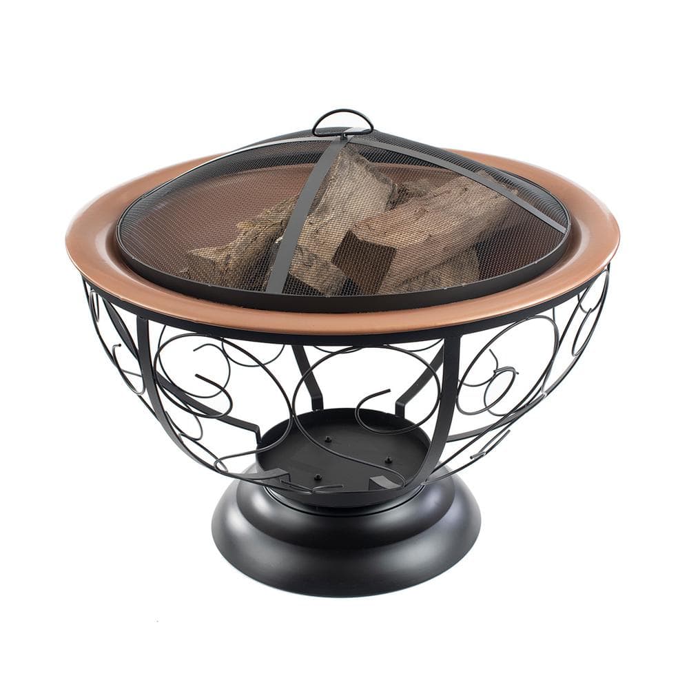 29" Black Round Steel Fire Pit with Porcelain Enamel Bowl