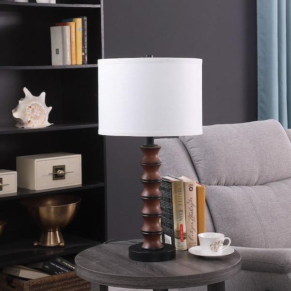 Borealis 27.5 in. Dark Brown Polyresin Table Lamp with Linen Shade