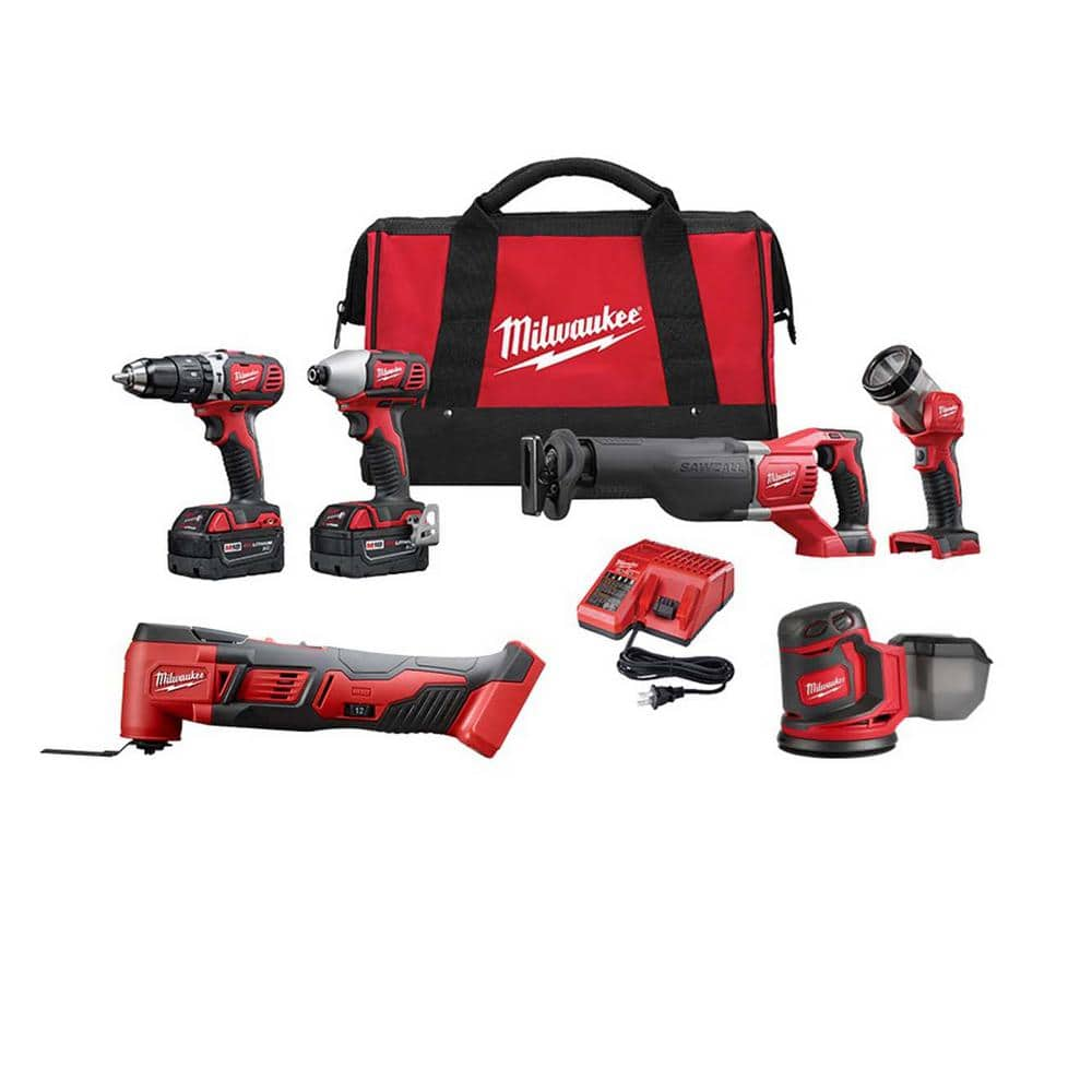 M18 18V Lithium-Ion Cordless Combo Kit with Two 3.0Ah Batteries, 1-Charger (4-Tool) with Multi-Tool & Sander -  Milwaukee, 2696-24-26