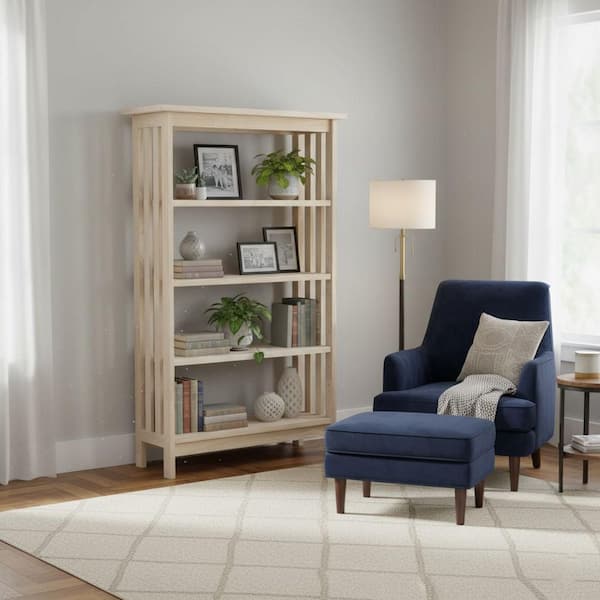 International Concepts 48 in. Unfinished Wood 4-shelf Etagere Bookcase with Adjustable Shelves