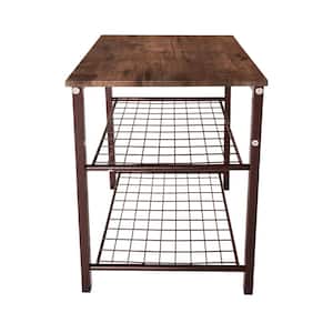 16.14 in. Rustic Brown Square Wood 3 Tier End Table Side Table Nightstand Storage Shelf with Metal Frame