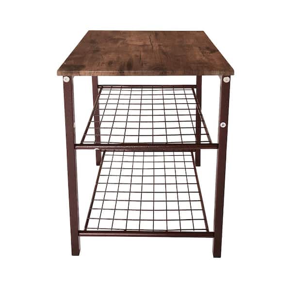 VERYKE 16.14 in. Rustic Brown Square Wood 3 Tier End Table Side Table Nightstand Storage Shelf with Metal Frame
