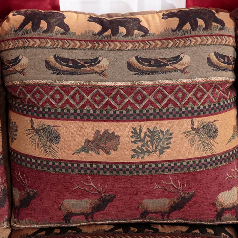 Sierra Lodge Rustic Oak Wood Accent Chair with Elk and Bear Tapestry