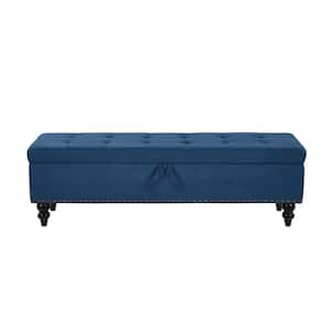 59 in. W x 17.32 in. D x 18 in. H Blue Cotton Linen Cabinet with Bed Bench Ottoman