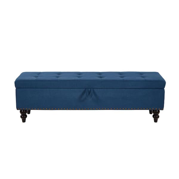 Unbranded 59 in. W x 17.32 in. D x 18 in. H Blue Cotton Linen Cabinet with Bed Bench Ottoman