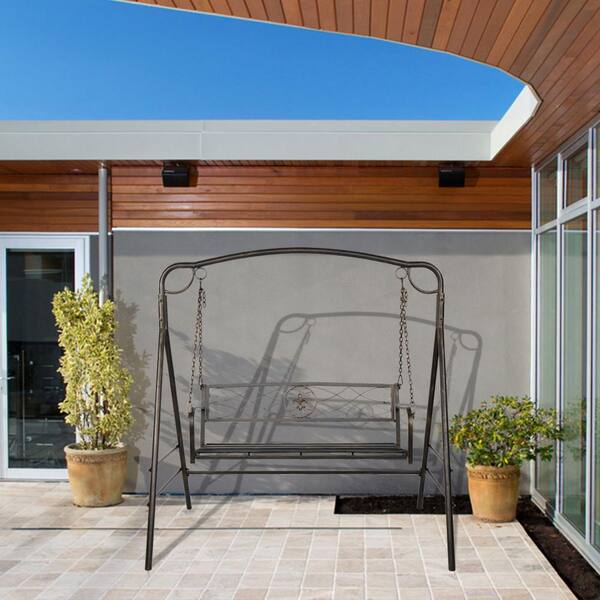 TIRAMISUBEST 2-Person Bronze Brush Iron Porch Swing with 2 Iron 
