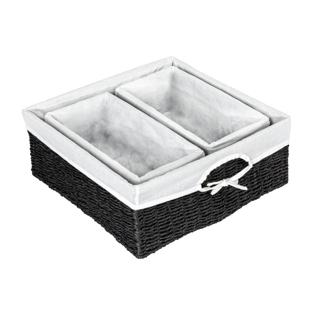 HOUSEHOLD ESSENTIALS 3-Piece Black Paper Rope Basket Set