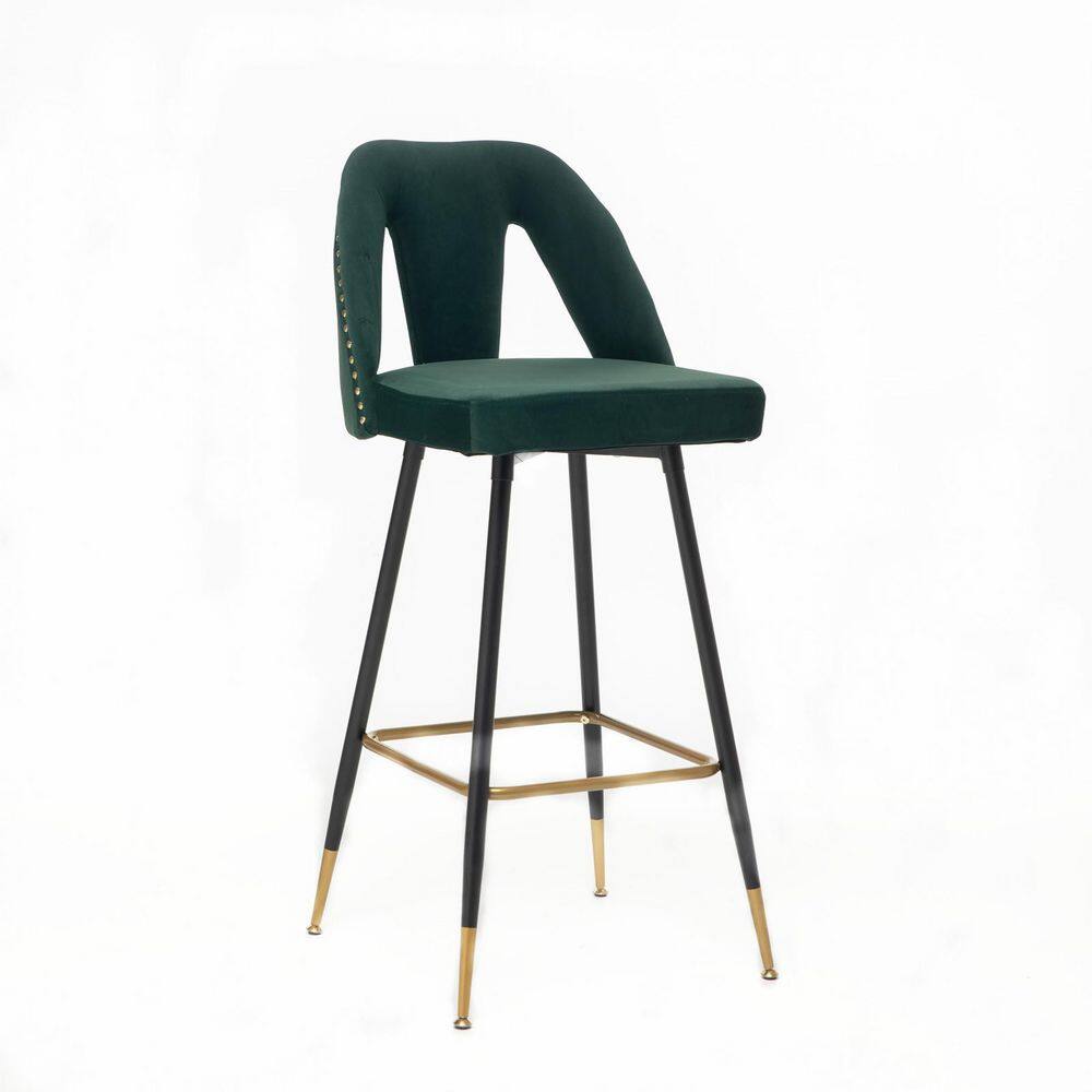 URTR 40.8 in. Green High Back Metal Frame Velvet Upholstered Bar Stool