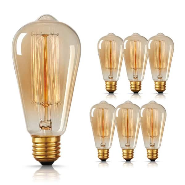 YANSUN 60-Watt Equivalent Vintage ST64 Dimmable E26 Base Incandescent Edison Light Bulb 2700K (6-Pack)