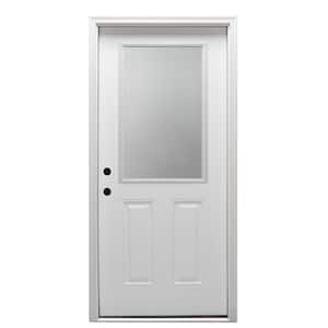 34 in. x 80 in. Right-Hand Inswing 1/2-Lite Clear 2-Panel Classic Primed Fiberglass Smooth Prehung Front Door
