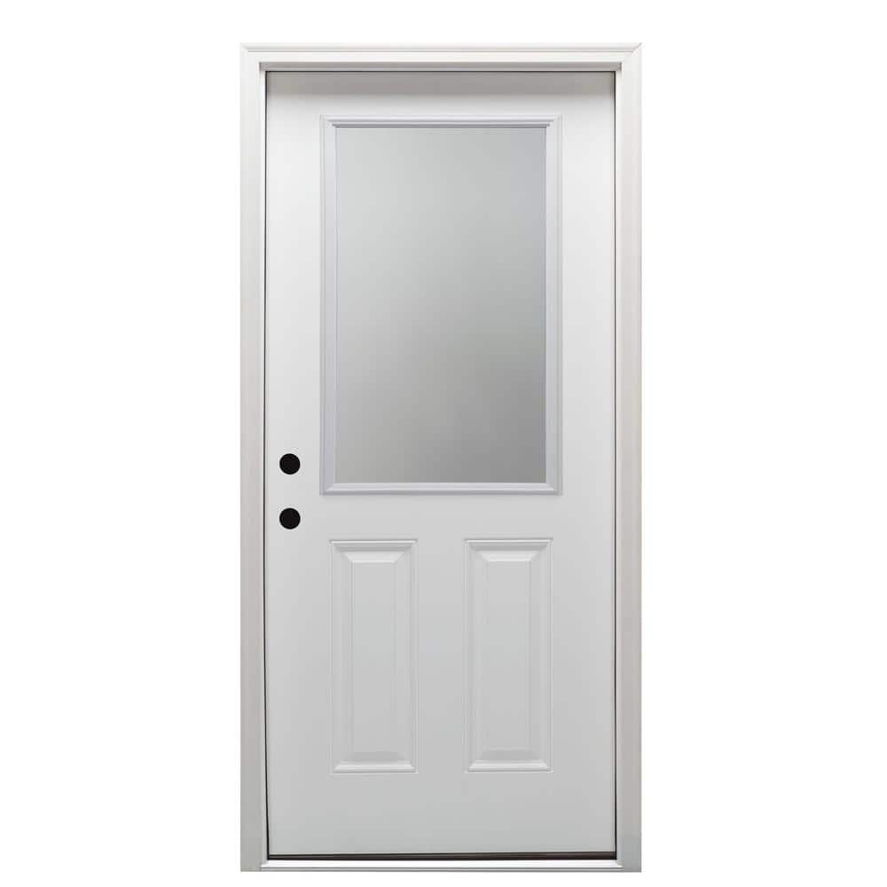 MMI Door 36 in. x80 in. Right-Hand Inswing 1/2-Lite Clear 2-Panel Primed Fiberglass Smooth Prehung Front Door on 6-9/16 in. Frame