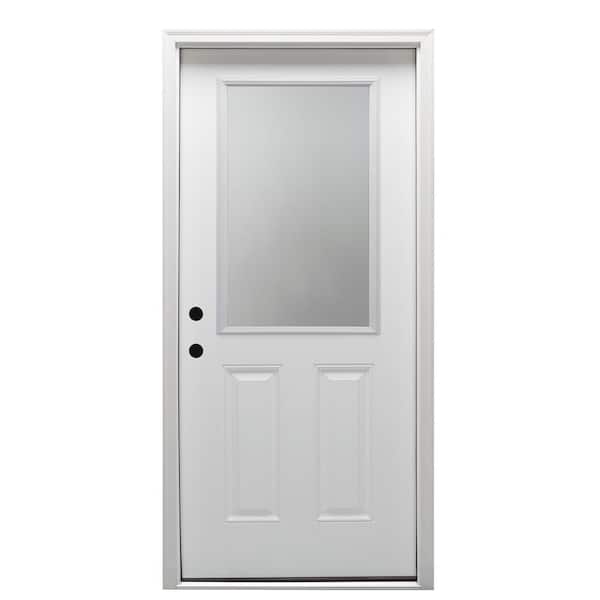 MMI DOOR 36 in. x80 in. Right-Hand Inswing 1/2-Lite Clear 2-Panel Primed Fiberglass Smooth Prehung Front Door on 6-9/16 in. Frame