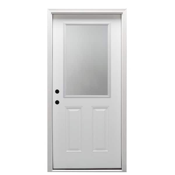 MMI Door 34 in. x 80 in. Classic Right-Hand Inswing 1/2-Lite Clear 2-Panel Primed Steel Prehung Front Door on 4-9/16 in. Frame