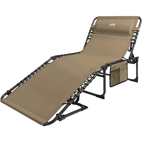 Unbranded Folding Chaise Lounge Chair Outdoor Foldable Patio Recliner with Pillow in Beige