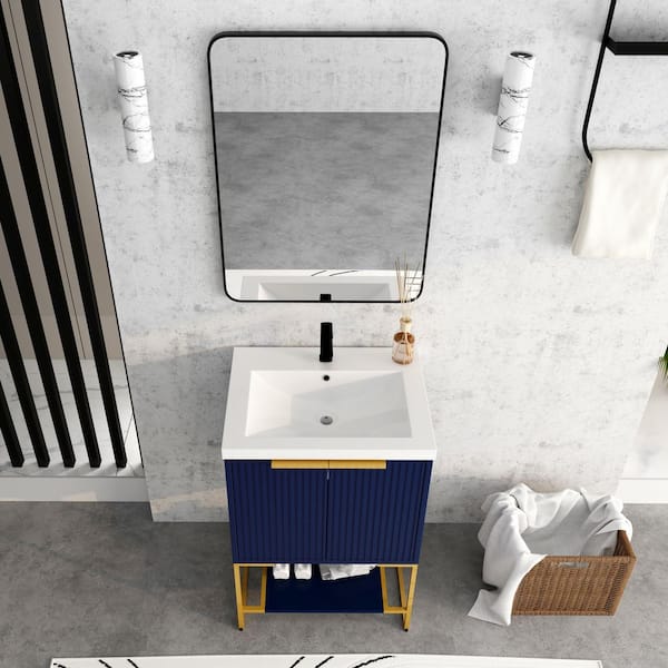 24 inch Small Narrow Bathroom Vanity Navy Blue with Storage  (23.5Wx18.15Dx35H) CCL208NB24