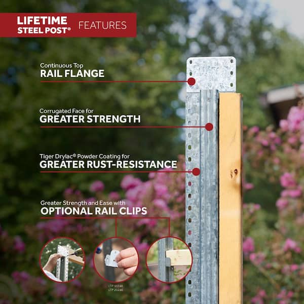 Lifetime Steel Post 7-1/2-ft H x 4-in W Black Steel Post and Rail Yard Line Fence Post