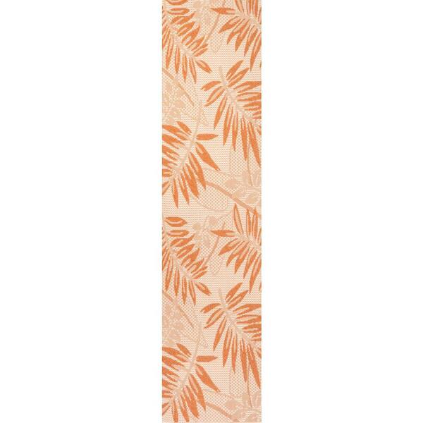 Havana Tropical Palm Leaf Cream/Orange 2 ft. x 8 ft. Indoor/Outdoor Runner Rug