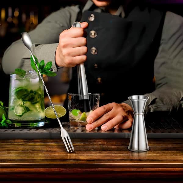 シルバー（ S T ERL I NG)ストロースプーン　マドラー Esepony Silver Muddler, Cocktail Spoon and Jigger Set with Stylish
