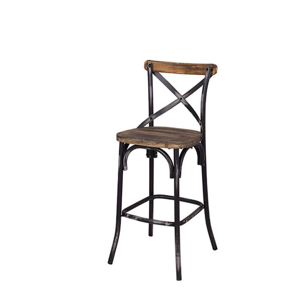 Vintage Walnut and Antique Black Metal Bar Chair, 43"