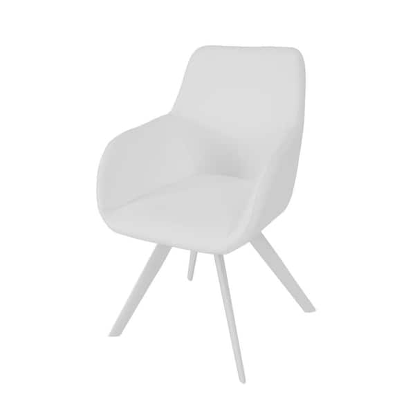 Benjara White Vegan Faux Leather Angled Legs Dining Armchair (Set of 2)