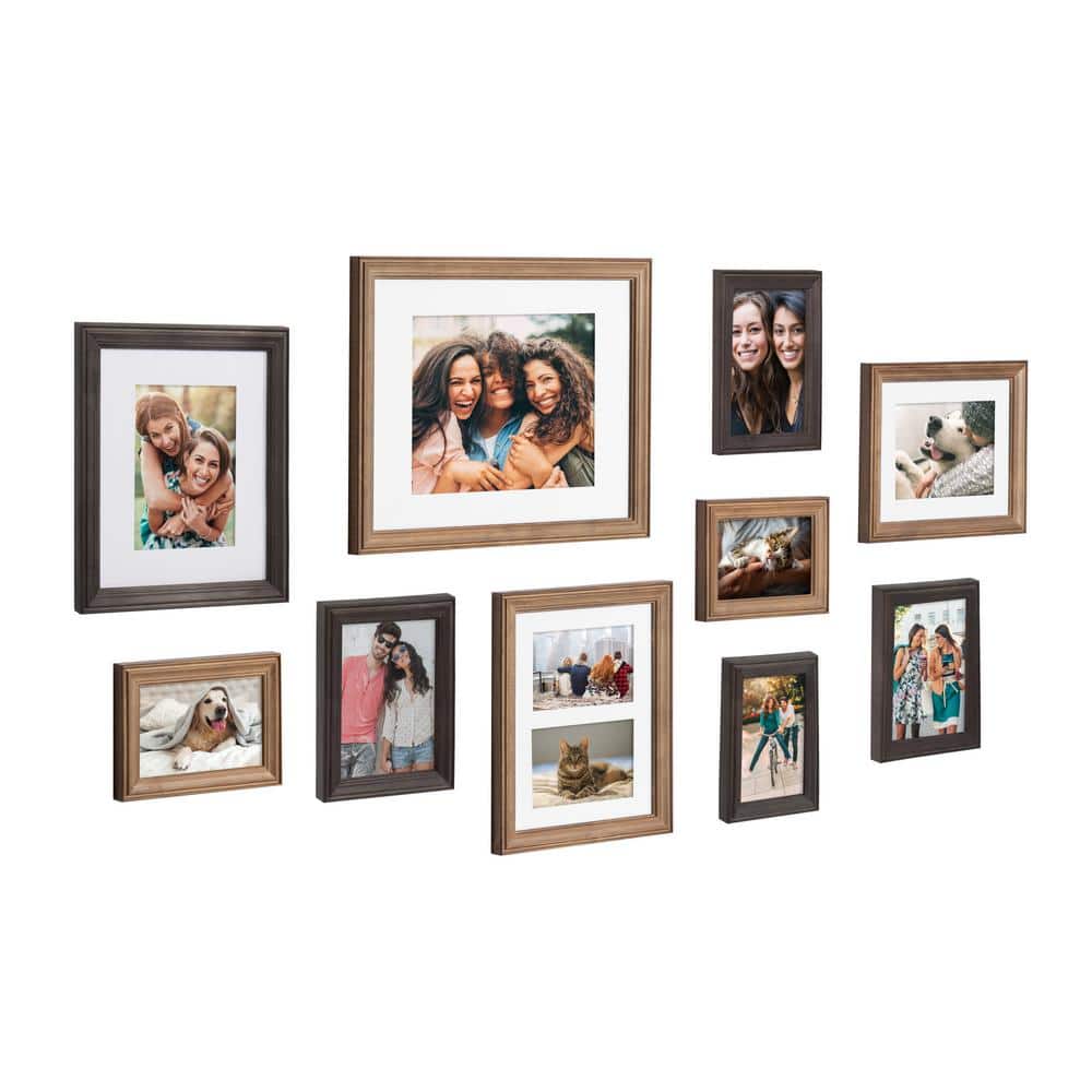 Bordeaux Brown and Gray Wood 10-Piece Wall Frame Set