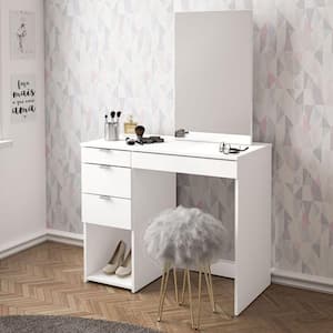 Joplin White 4-Drawer Makeup Vanity with Mirror