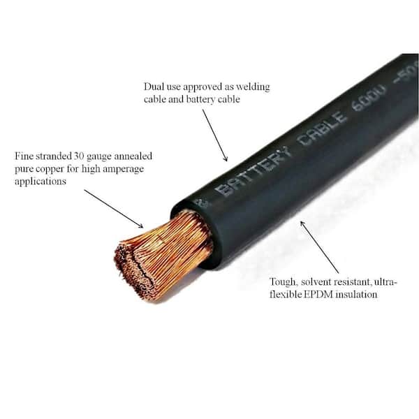 4 Gauge 4 AWG 20 Feet Black Welding Battery Pure Copper Flexible Cable Wire by