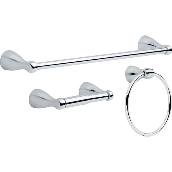 (2-Pack) Foundations 3-Piece Bath Hardware Set with 18 in. Towel Bar, Toilet Paper Holder, Towel Ring in Polished Chrome