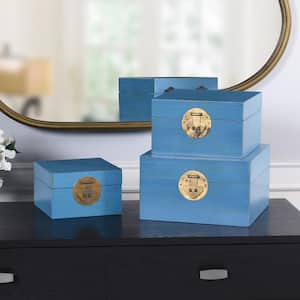 Currata Dann Foley Blue Wooden Chinoiserie Decorative Boxes (Set of 3)