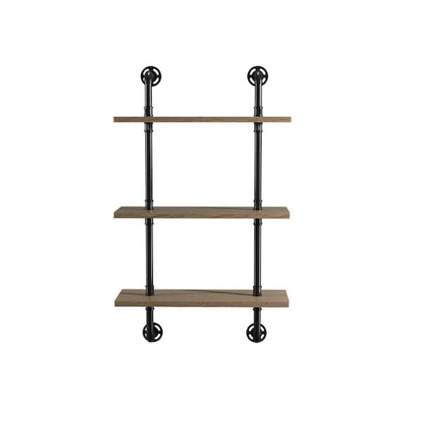 Furniture of America Jaxon 9 in. x 24 in. x 40 in. Sand Black and Light Pure Copper Wood Floating Decorative Wall Shelf with Brackets