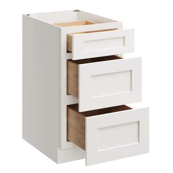 18 in. W x 24. in D x 34.5 in. H Ready to Assemble Drawer Base Cabinets with 3 Drawers in White