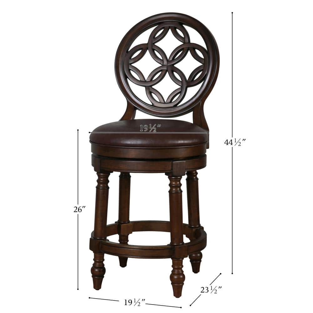 Distressed Walnut 26in Swivel Counter-Height Stool with Leather Seat