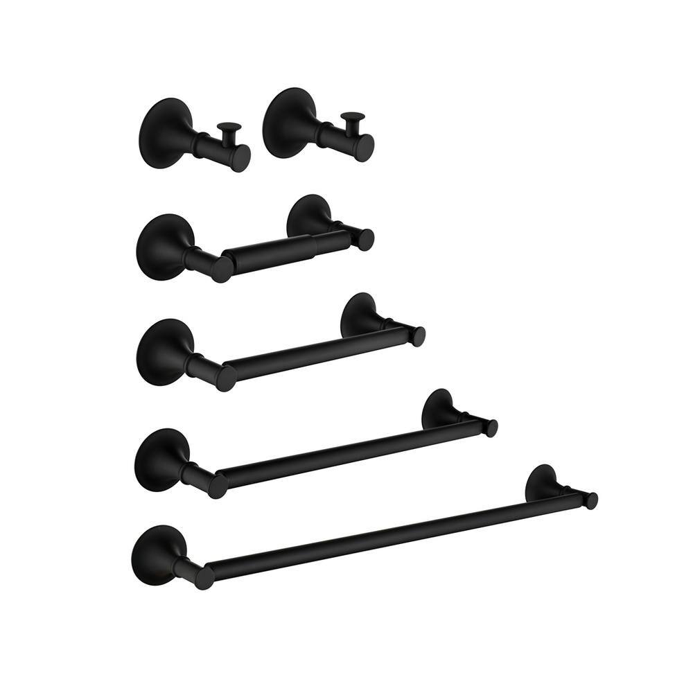 6-Piece Wall Mounted Bathroom Towel Rack Set-Matte Black