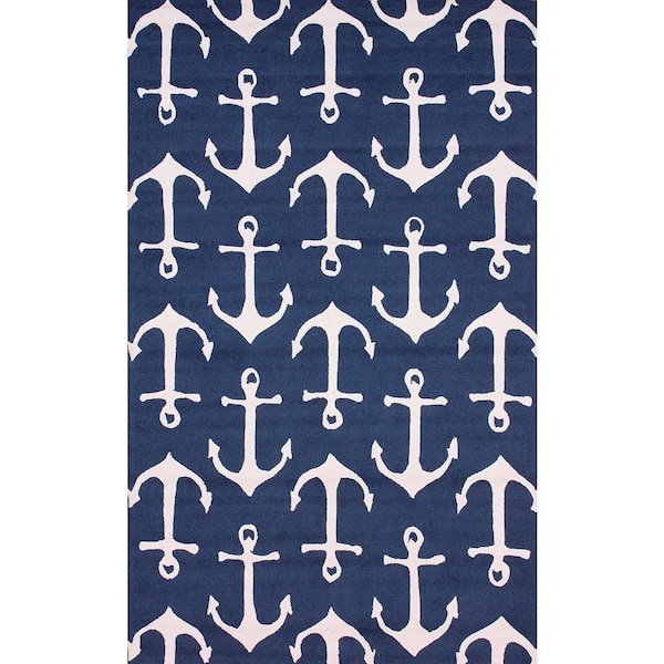 nuLOOM Airelibre Anchors Navy Doormat 2 ft. x 4 ft. Indoor/Outdoor Patio Area Rug