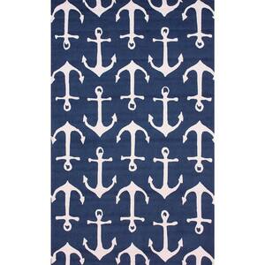 Nautical Anchors Navy 6 ft. x 9 ft. Indoor/Outdoor Area Rug - Venue  Marketplace