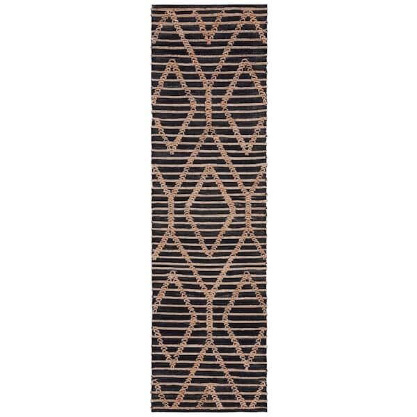 Natural Fiber 2 ft. x 11 ft. Black/Natural Geometric Runner Rug